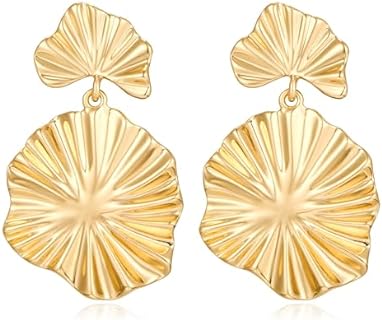 Leafy Goldstone Dangle Earrings for Women in Brass with Push Back
