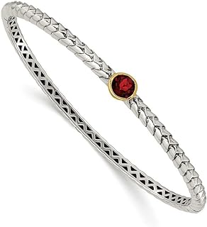 925 Sterling Silver Bezel Polished Box Catch Closure 14k Yellow 6mm Garnet Hinged Cuff Stackable Bangle Bracelet Jewelry Gifts for Women