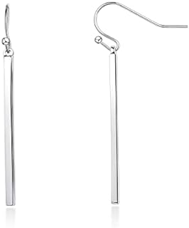 Women's Silver Bar Dangle Earrings with Push Back Clasp - White Gold Plated Copper, Minimalist Vintage Drop Stud Design - Hypoallergenic Metal for Sensitive Ears - Perfect Gift for Any Occasion