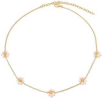 Daisy Flower Choker Necklace for Women Girls Dainty 14K Gold Plated Beaded Pearl Choker Necklace Pearl Pendant Necklace Trendy Statement Jewelry Gift