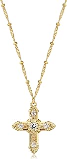 BENEIGE 18K Gold-Plated Brass Cross Pendant Necklace with Durable Lobster Clasp and Adjustable Cable Chain, Unisex Jewelry