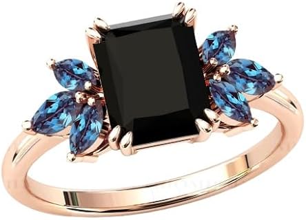 1.5 CT Vintage Black Onyx Engagement Ring Emerald Cut Black Onyx Antique Wedding Ring Art Deco Alexandrite Ring 14k Gold Black Onyx Bridal Ring