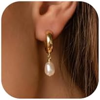 Elegant 18K Gold Plated Hoop Earrings with Real Freshwater Pearl Drops - Perfect Bridal or Bridesmaid's Gift
