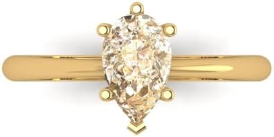 Clara Pucci 1.0 ct Pear Cut Solitaire Genuine Natural Morganite Engagement Wedding Bridal Promise Anniversary Ring 14k Yellow Gold
