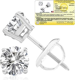 IGI Certified 1/4-2 Carat Lab Grown Diamond Stud Earrings in 14k Gold with 4-Prong Setting | Real Diamond Earrings for Women 14k Real Gold | Yellow & White Gold Diamond Earrings Studs by MAX + STONE