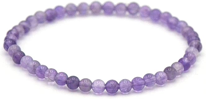 Miracles Minéraux Bracelet Améthyste rond 4 mm, pierre naturelle artisanale française, bijoux fins et discrets avec élasticité robuste, parfait pour cadeaux élégants