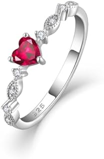Sparkling Sterling Silver Cubic Zirconia Heart Engagement Ring for Women - Ruby Heart Design with Durable Sterling Silver - Size 5-10 Perfect Gift for Wife or Girlfriend