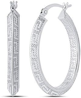Charmsy Sterling Silver Jewelry Greek Key Pattern Hoop Earrings for Women