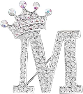 Personalized Silver Initial Brooch Pin with Crystal Crown Design for Women - Elegant Alloy Material Jewelry Gift