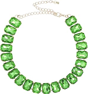 Crystal Rhinestone Choker Collar Necklace For Women Emerald Statement Piece Sparkly Colorful Crystal Neck Gold Chain Necklace