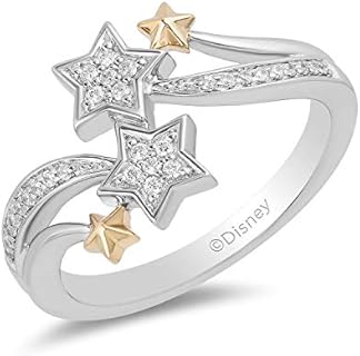 Enchanting Jewelili Disney Fine Jewelry: 14K Yellow Gold Plated Tinker Bell Star Ring with Natural White Round Diamonds - Size 5
