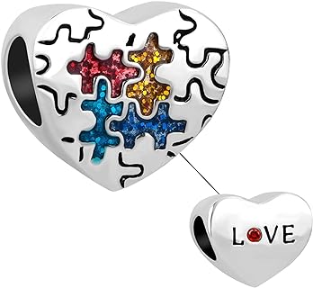 Autism Awareness Copper Heart Puzzle Charm for Pandora Bracelets - Thoughtful Gift for Women Loved Ones