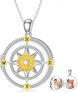 Compass Locket Necklace for Women 925 Sterling Silver Natural Clear Crystal Compass Necklace that Holds Pictures Jewelry Birthday Gifts for Mom Daughter Girls