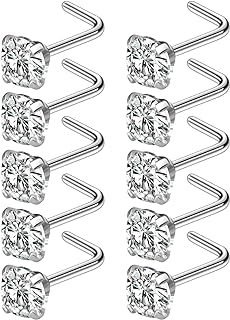 Cisyozi 18G Nose Rings Studs Hypoallergenic Nose Piercings 316L Surgical Steel Silver Nose Rings Set L Shaped Nose Nostril Piercing Jewelry for Women Men Diamond CZ 1.5mm 2mm 2.5mm 3mm 3.5mm 4mm