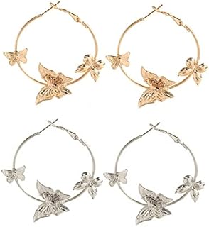 Sparkling Alloy Butterfly Hoop Earrings with Push Back Design for Women and Girls, Perfect Gift, Versatile Shape