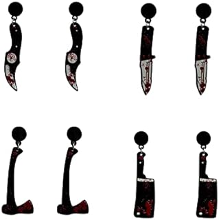 Stainless Steel French Wire Blood Drop Earrings with Dangle Dagger Design for Women and Teens - Set of 4 Gothic Acrylic Punk Knife Earrings for Halloween or Hip Hop Parties