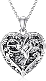 SOULMEET Heart Shaped Wisdom Owl/Hummingbird/Peacock/Cardinal Bird Locket Necklace That Holds Pictures Photo Sterling Silver Animal Jewelry Personalized Locket Necklace