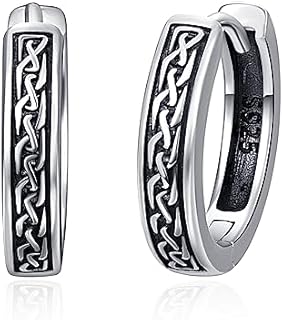 Hypoallergenic Sterling Silver Celtic Knot Huggie Hoop Earrings with Hinged Hoop Back Finding for Men & Women, Classic Irish Design