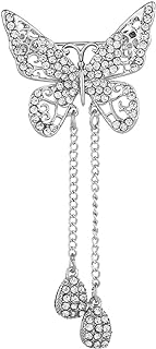 Dainty Butterfly Brooch Pin with Teardrop Pendant for Women,Crystal Rhinestones Hollow Out Butterfly Corsage for Scarf Clothing Accessories
