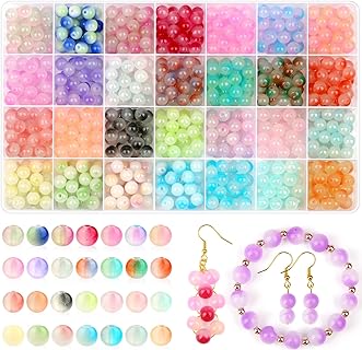shynek 700 Pieces 8mm Glass Beads for Jewelry Making, 28 Bicolor Glass Crystal Beads Bracelet Kit for DIY Crafts