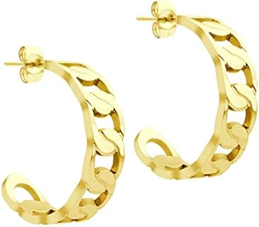 Chic Stainless Steel Curb Link Hoop Earrings for Women & Girls with Post-and-Nut Back Finding