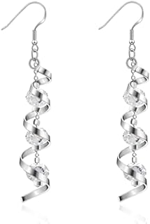 Iridescent Spiral Drop Earrings with Shimmering Crystals for Women - Hypoallergenic 925 Sterling Silver Dangle Design