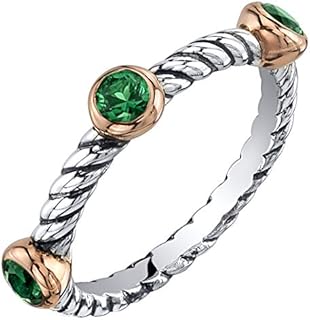 PEORA Sterling Silver 3-Stone Stackable Ring in Natural, Created and Simulated Gemstones, Cable Rope Band for Women 2.1mm Sizes 5 to 9