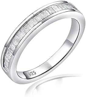 Wedding Rings for Women, Wedding Band, 0.5ct 0.7ct 0.8ct D Color VVS1 Diamond 925 Sterling Silver Rings Half Eternity Stackable Engagement Ring Anniversary Band Size 6-10