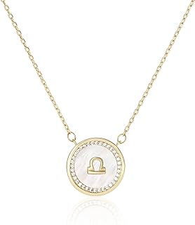 Celestial 14K Gold-Plated Zodiac Pendant Necklace with Cubic Zirconia & Copper Cable Chain, Hypoallergenic Birthday Jewelry Gift for Women