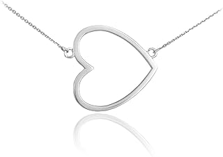 Sterling Silver Sideways Open Heart Pendant Necklace with Rolo Chain and Spring Ring Clasp for Women, Modern Design