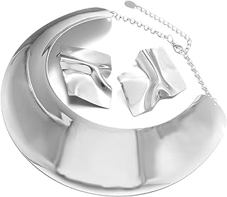 Punk Chunky African Choker Collar Necklace Drop Dangle Earrings Set 14K Gold Silver Plated Exaggerated Gothic Thick Statement Necklace for Women Girl Teen Hip Hop Jewelry Gift