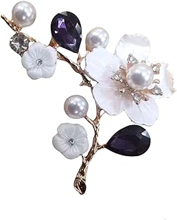 Pin Clasp Cherry Blossom Brooch with Pearls & Rhinestones, Elegant Rose-Gold Plated Alloy Brooch Pin for Women, Wedding Collection