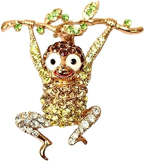 Navachi 18k Gold Plated Crystal Branches Leaves Monkey Brooch Pin