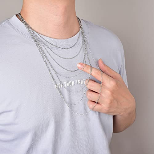 925 Sterling Silver Chain Necklace for Women 1.5mm Width Italian Figaro Thin Chain Silver/Gold 14-30 inches