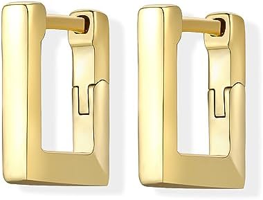 Square Gold Hoop Earrings for Women Trendy Geometric Rectangle 14K Gold Plated Hoop Earrings Hypoallergenic