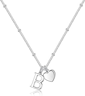 Heart Initial Necklaces for Teen Girls, Dainty Sterling Silver Necklace for Girls Heart Pendant Necklace Silver Initial Necklaces for Women Jewelry for Girls Necklaces for Teen Girls Gifts