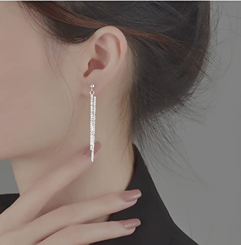 Reffeer Solid 925 Sterling Silver Long Dangle Earrings Tassel Chain for Women Girls Minimalist Dangle Earrings Drops