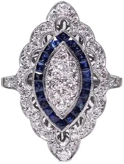 925 Sterling Silver Shiny Full Diamond Ring Sapphire Ring Tear Drop Cut Cubic Zirconia Promise Rings CZ Blue Gemstone Cocktail Rings Eternity Engagement Wedding Band Ring for Women W.2