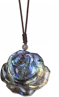 TUMBEELLUWA Natural Labradorite Pendant Necklace for Unisex Handcrafted Crystal Stone Amulet Necklace with Adjustable Cord