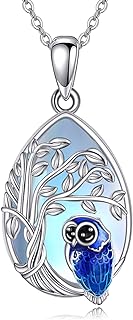 Tree of Life Owl Pendant Necklace with Rolo Chain, Sterling Silver and Moonstone - Elegant Gift for Women and Girls