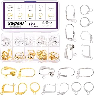Swpeet 72Pcs 6 Styles 2 Color Clip-on Earring Converter with Easy Open Loop, Gold Silver Earring Clip Backs Pierced Parts for Clip Earring Converter None Pierced Earring Jewelry Earring Clip Converter