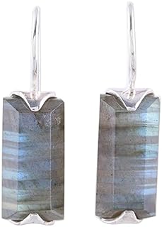 NOVICA Artisan Handmade Labradorite Drop Earrings 12carat from India Sterling Silver [1.1 in L x 0.3 in W x 0.2 in D] ' Beautiful Aurora'