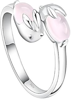 Adjustable Copper Rabbit Engagement Ring with Pink Rose Quartz - Trendy, Open Design Bunny Ring for Women