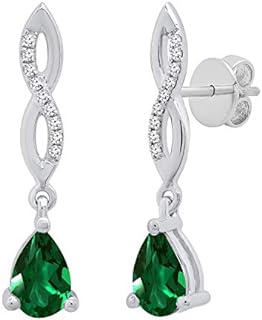 Dazzlingrock Collection 6X4 MM Pear Lab Created Gemstone & Round Natural Diamond Ladies Infinity Drop Earrings, Available in Various Lab Created Gemstones in 10K/14K/18K Gold & 925 Sterling Silver