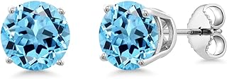 Gem Stone King 925 Sterling Silver Swiss Blue Topaz Earrings | 3.30 Cttw | 7MM Round Gemstone Birthstone Stud Earrings for Women