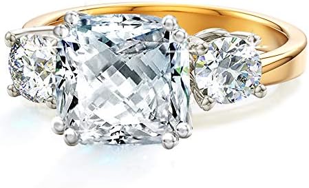 3 Stone Engagement Rings for Women Wedding Ring Sets with Cushion Cut Simulated Diamond CZ in Gold Plating, Size 5-10