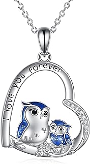 Sparkling Cubic Zirconia Mother-Daughter Owl Pendant Necklace in 925 Sterling Silver with Rolo Chain, Classic Jewelry Gift for Women and Girls