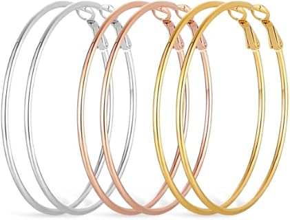 3 Pairs Big Gold Hoop Earrings for Women 14K Rose Gold Stainless Steel Large Hoop Earrings Hypoallergenic Silver Post Women's Loop Earrings Set