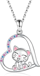 925 Sterling Silver Kitten Pendant Necklace with Rolo Chain, Perfect Animal-Themed Jewelry for Women and Teen Girls