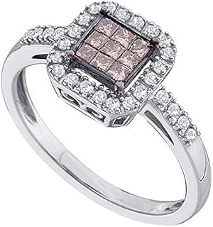 Dazzlingrock Collection 0.33 Carat (ctw) 14k Cognac & White Diamond Ladies Invisible Engagement Ring 1/3 CT, White Gold